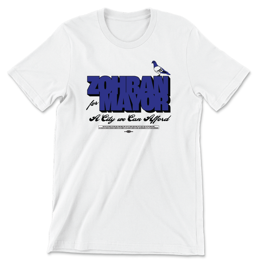 Zohran For Mayor - Blue Pigeon (Unisex White Tee)