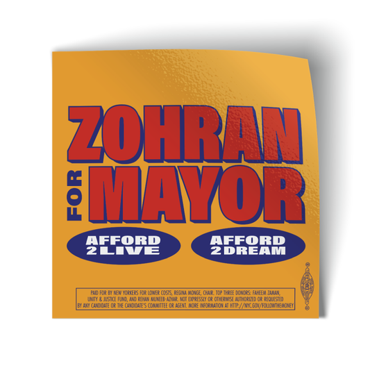 Zohran For Mayor - Text (3.5" x 3.5" Vinyl Sticker -- Pack of Two!)