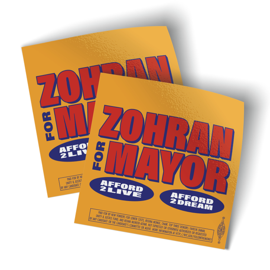 Zohran For Mayor - Text (3.5" x 3.5" Vinyl Sticker -- Pack of Two!)